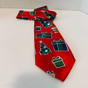 Uncle Bob's Ugly Holiday Neck Tie Red w/Gifts, Presents, Santa, Christmas Tree